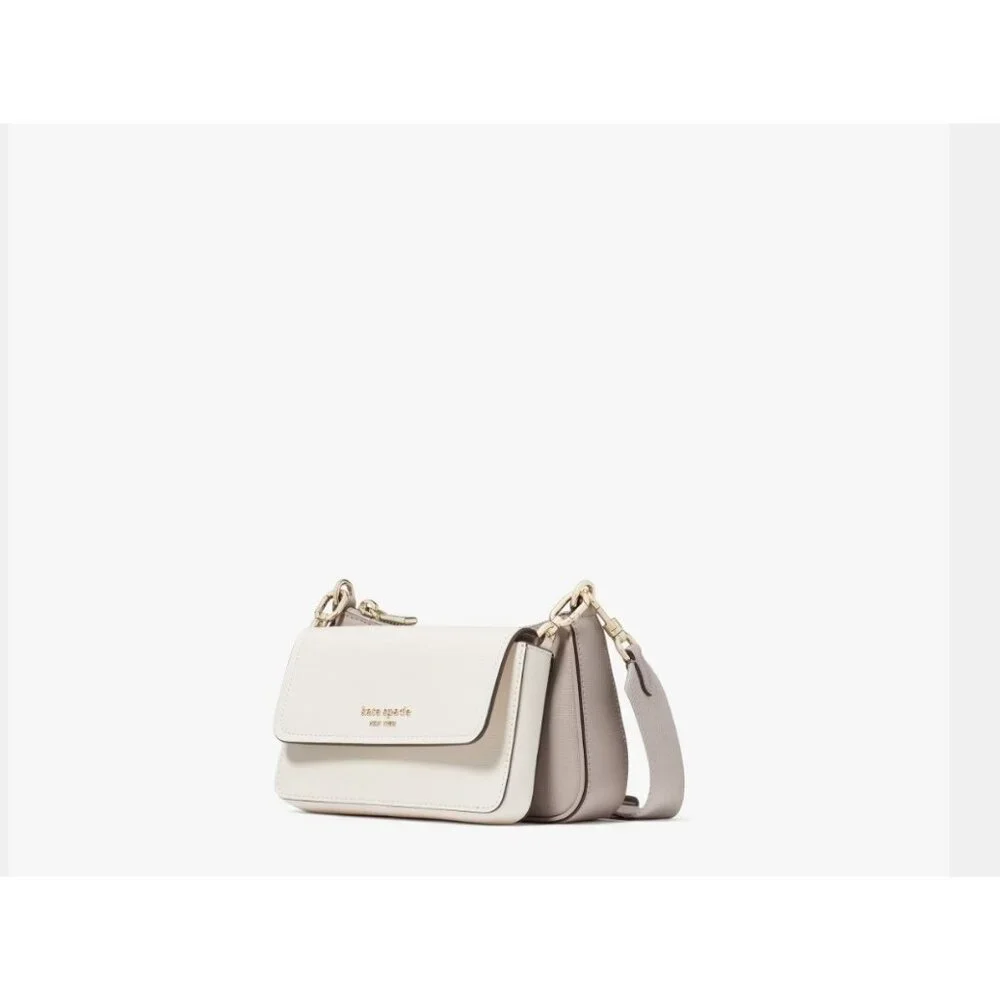 KATE SPADE NY Double Up leather crossbody + Dust bag  White/Gray (Defective)